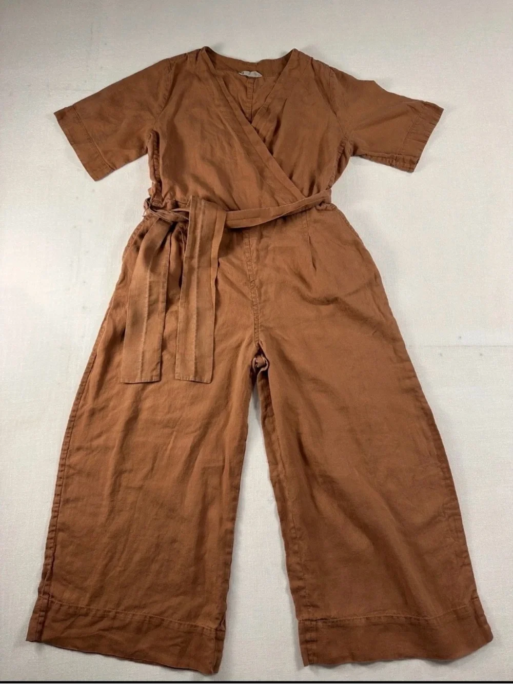 Everlane Wrap Linen Jumpsuit in Carob Brown